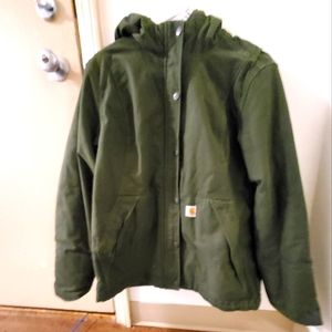 Carhartt Med Ladies Dark Green Winter Jacket/hood. Zippered and Snaps